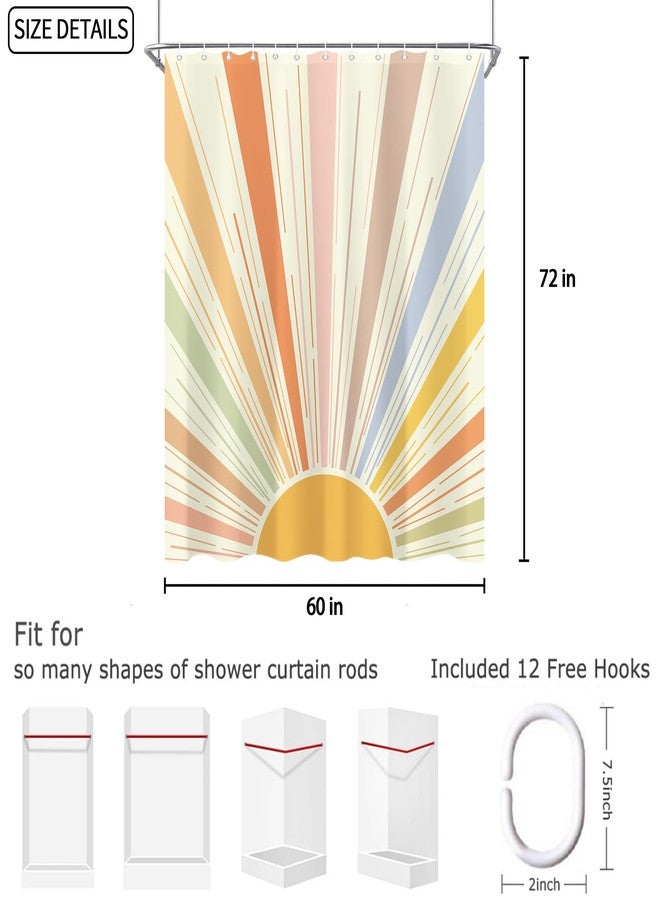 oolygoo Boho Colorful Sun Shower Curtain 60"X72" Retro 70s Abstract Shower Curtain Set for Bathroom Sunrise Vintage Waterproof Bathtub Curtain Sunshine Hippie Mid Century Aesthetic Bathroom Curtain - Image 4