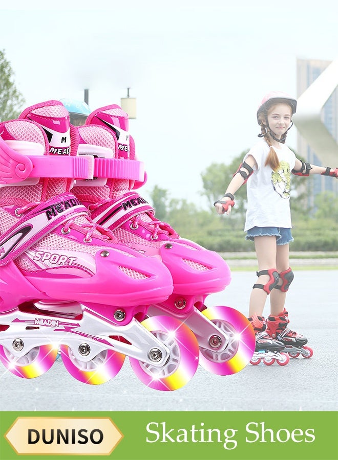 DUNISO Skating Shoes，Direct Skating Skates，Adjustable Inline Skates For Kids,Fun Flashing Beginner Inline Skates for Girls and Boys，Medium Size (Sizes 33-37)，Pink - Image 1