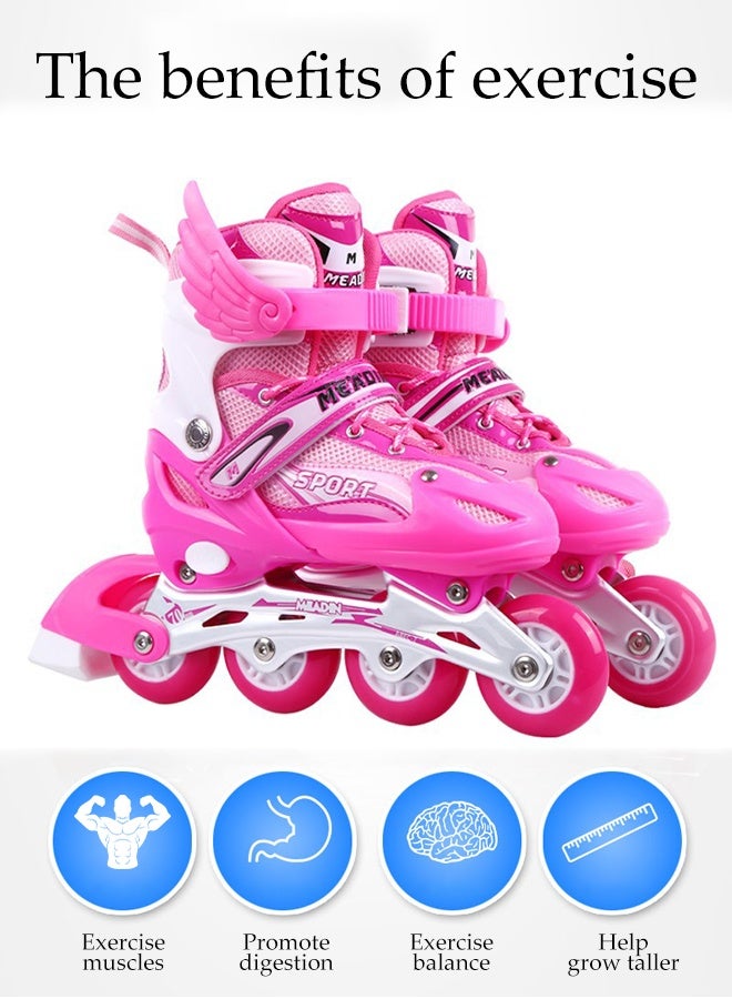DUNISO Skating Shoes，Direct Skating Skates，Adjustable Inline Skates For Kids,Fun Flashing Beginner Inline Skates for Girls and Boys，Medium Size (Sizes 33-37)，Pink - Image 3