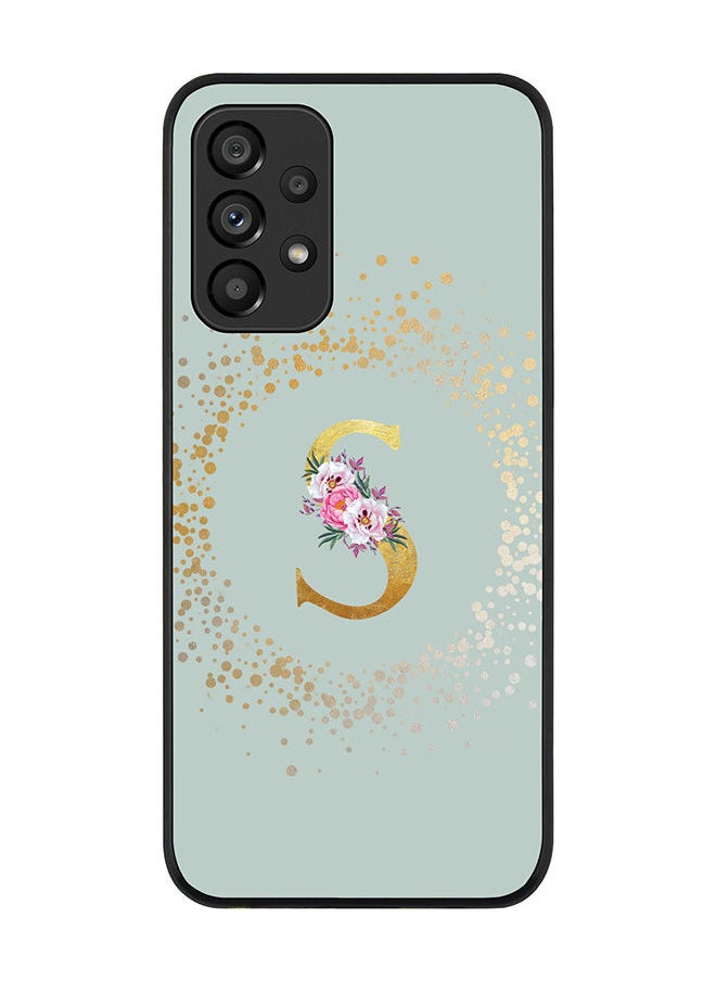 Stylizedd Rugged Black edge case for Samsung Galaxy A33 5G Slim fit Soft Case Flexible Rubber Edges Anti Drop TPU Gel Thin Cover - Custom Monogram Initial Letter Floral Pattern Alphabet - S (Light Grey )  - Image 1