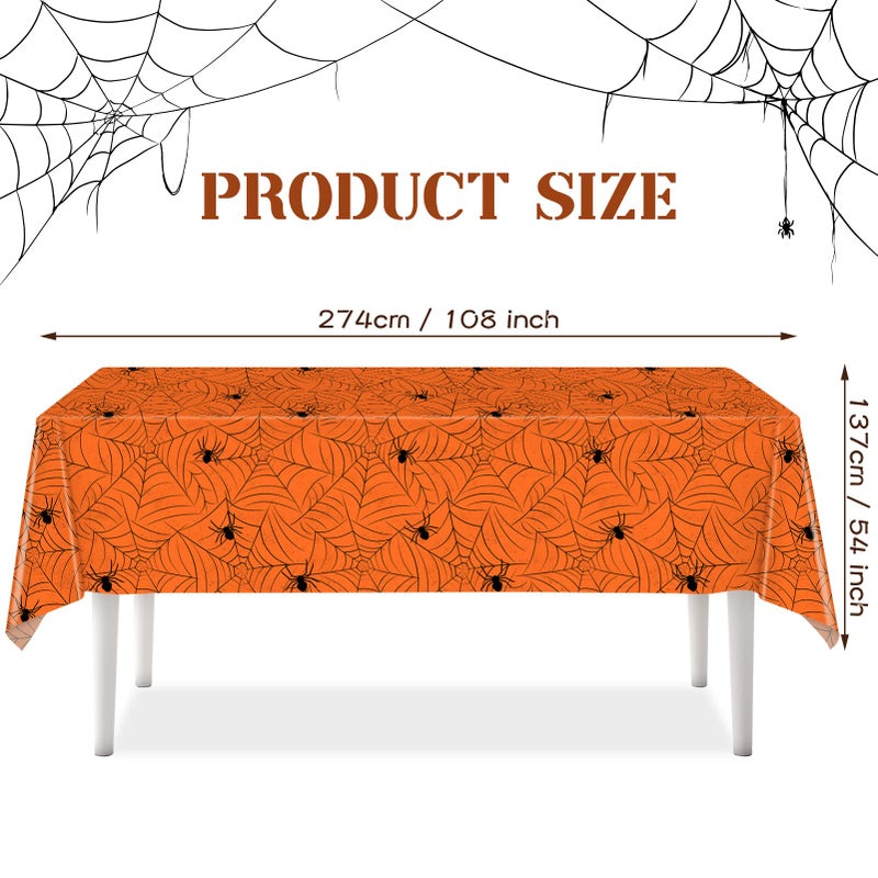 TREWAVE 3 Pack Halloween Spiderweb Tablecloth Rectangular Plastic Spider Web Table Cloth Large Size Table Covers for Home Decor Halloween Party Decorations 54"" x 108"" (Orange) - Image 2