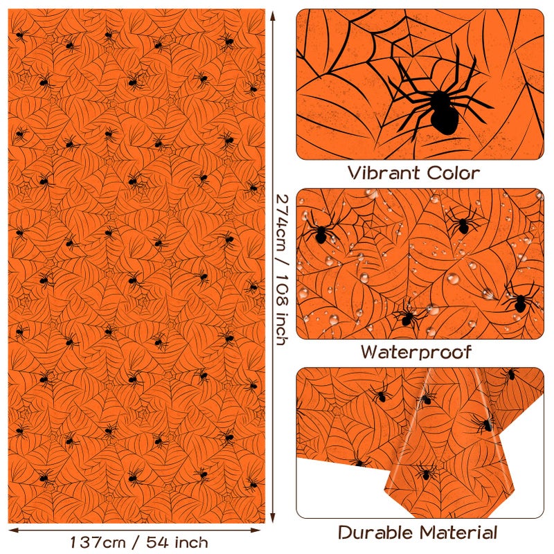 TREWAVE 3 Pack Halloween Spiderweb Tablecloth Rectangular Plastic Spider Web Table Cloth Large Size Table Covers for Home Decor Halloween Party Decorations 54"" x 108"" (Orange) - Image 3