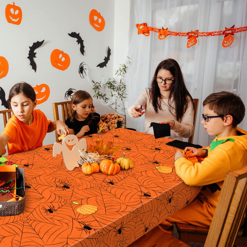 TREWAVE 3 Pack Halloween Spiderweb Tablecloth Rectangular Plastic Spider Web Table Cloth Large Size Table Covers for Home Decor Halloween Party Decorations 54"" x 108"" (Orange) - Image 5