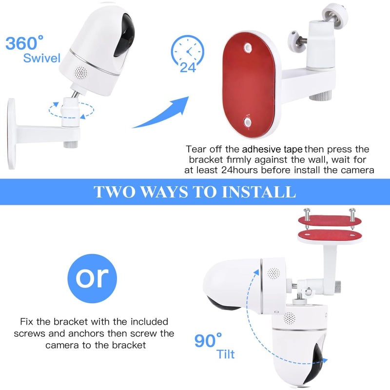 wochel 2Pack Adjustable Wall Mount for Eufy Security Indoor Cam P24 and E220, No-Drill Mounting Bracket for Eufy Security Indoor Cam Pan & Tilt - White - Image 5