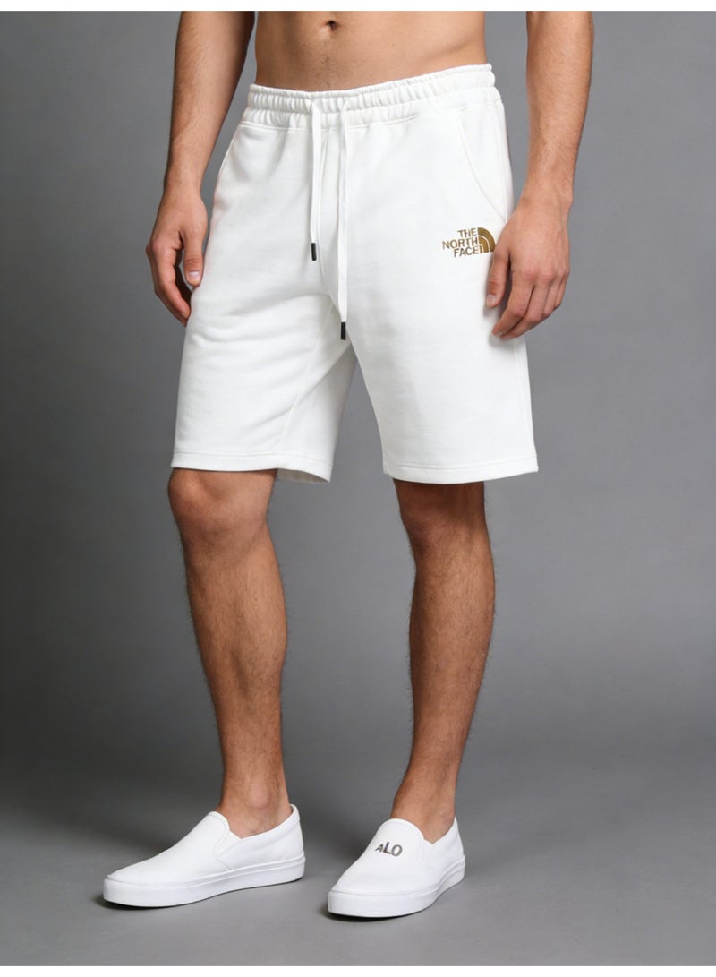 ذا نورث فيس The North Face Style Men's White Shorts with Gold Logo Loose Drawstring Knit Knee-Length Sweatshorts - Image 3