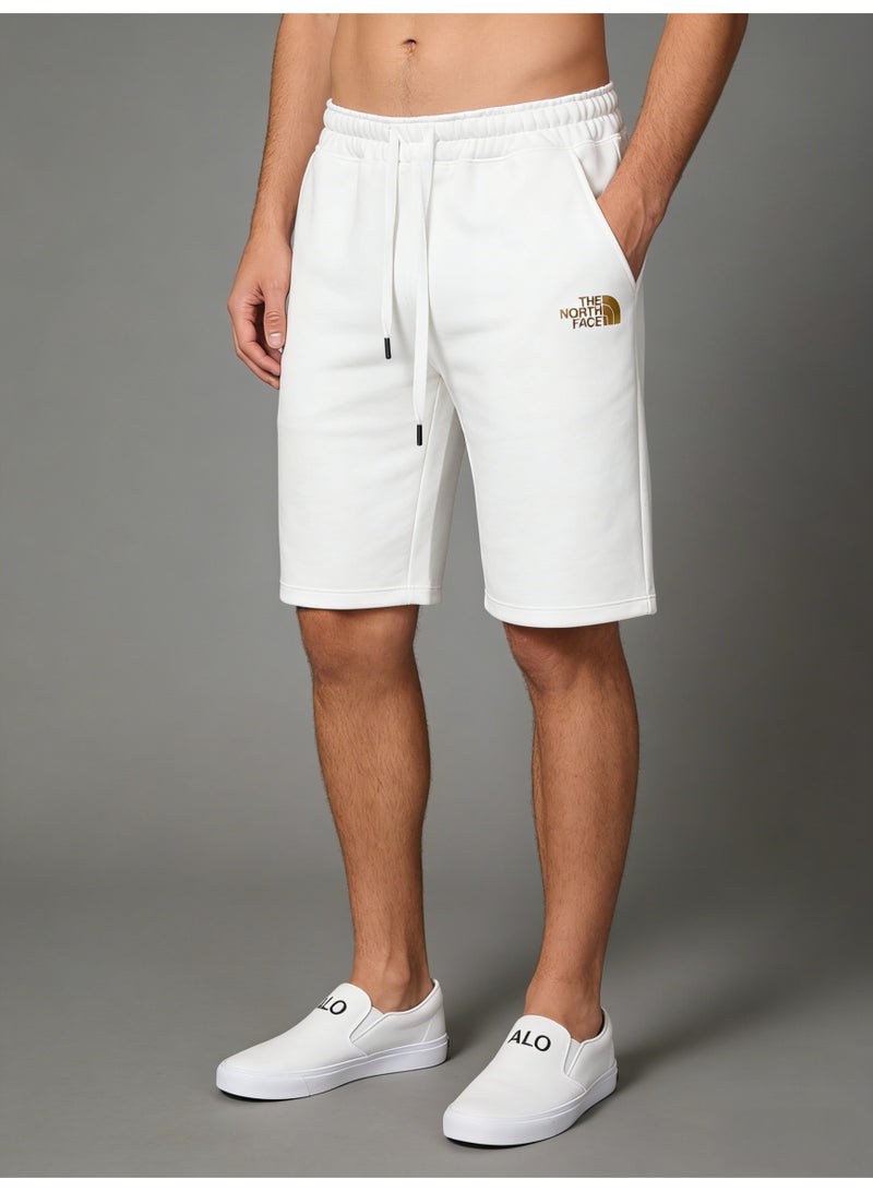 ذا نورث فيس The North Face Style Men's White Shorts with Gold Logo Loose Drawstring Knit Knee-Length Sweatshorts - Image 2