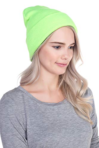 Top Level Beanie Men Women - Unisex Cuffed Plain Skull Knit Hat Cap, Lime - Image 3