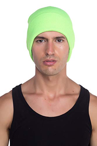Top Level Beanie Men Women - Unisex Cuffed Plain Skull Knit Hat Cap, Lime - Image 4