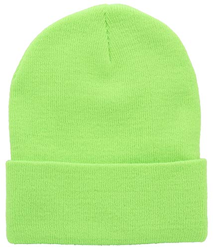 Top Level Beanie Men Women - Unisex Cuffed Plain Skull Knit Hat Cap, Lime - Image 1