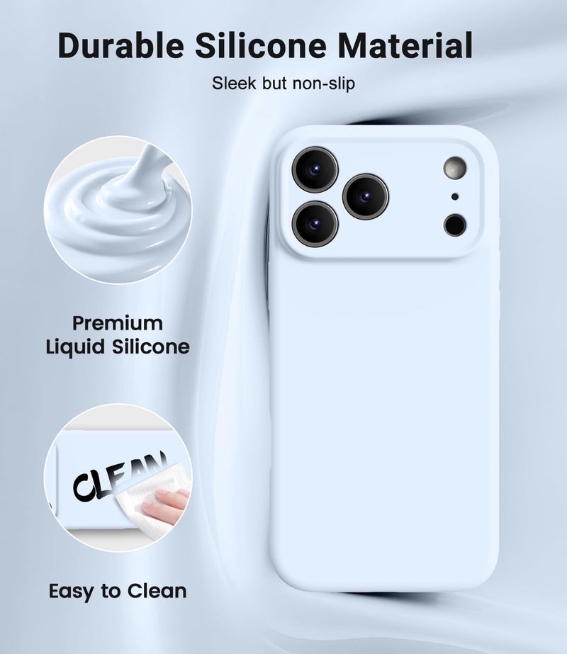 OTOFLY Magnetic for iPhone 17 Pro Max Case,Compatible with Magsafe,Classic Liquid Silicone Mobile Phone Case,Integrated Camera Control Button,Anti-Scratch Microfiber Lining, Light Blue - Image 3