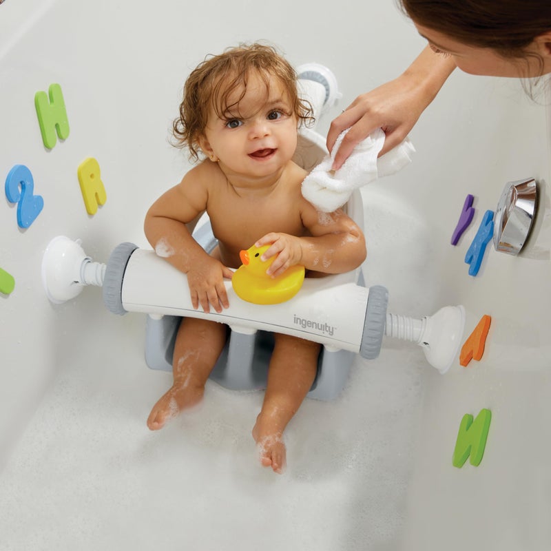 Ingenuity My Bath Seat for Sit-Up Baby Bathing, Sure & Secure Suction Cups, ASTM Safety Tested & Approved, Backrest for Assisted Sitting, Easy Setup & Storage, Gray - Image 2