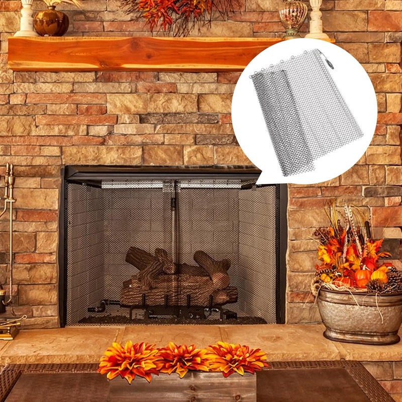 2pcs 2pcs Fireplace Metal Mesh Screens Black Rust-Resistant Iron Curtain Panels Heat-Resistant Hearth Accessory Easy Fold and Adjustable Size for Indoor Fireplaces - Image 3