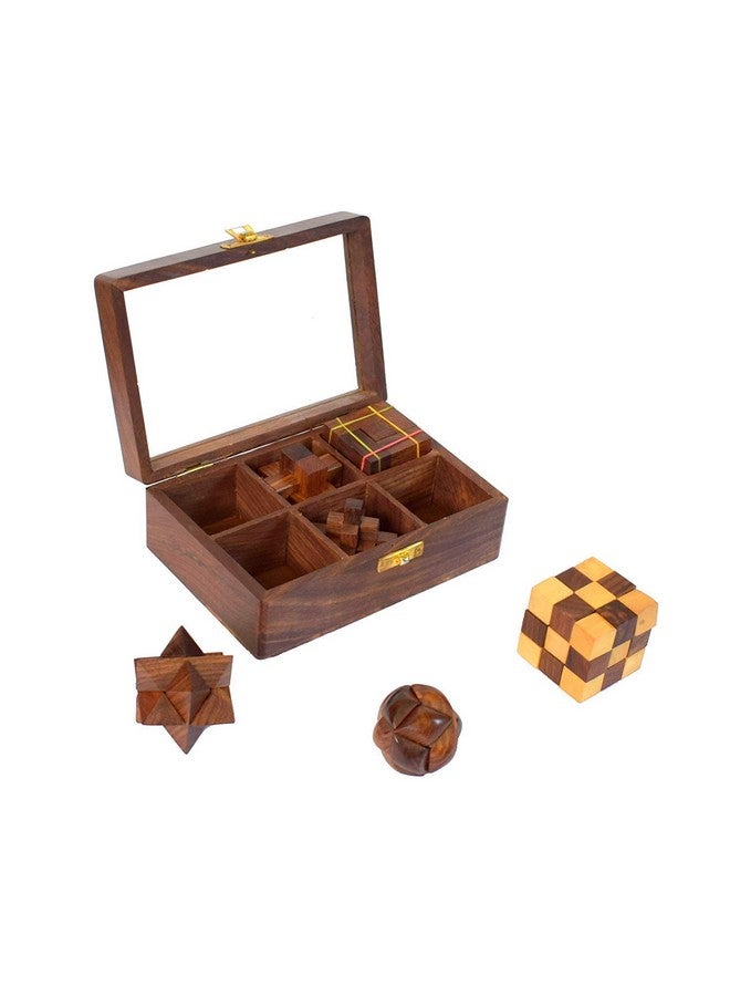 Wigano WIGANO Wooden Six In One Puzzle Game Set (7" X 5" Inch,Brown), Kids and Professionals - Image 2