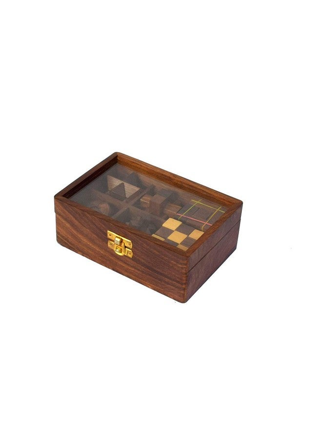 Wigano WIGANO Wooden Six In One Puzzle Game Set (7" X 5" Inch,Brown), Kids and Professionals - Image 3