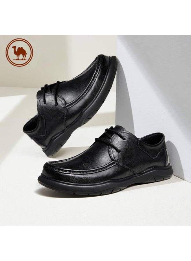 CAMELJEANS Luotuo Brand Men's Textured Cowhide Soft-soled Comfortable Lace-up Business Casual Versatile Leather Shoes P14s155014 Black Size 41 - Image 1