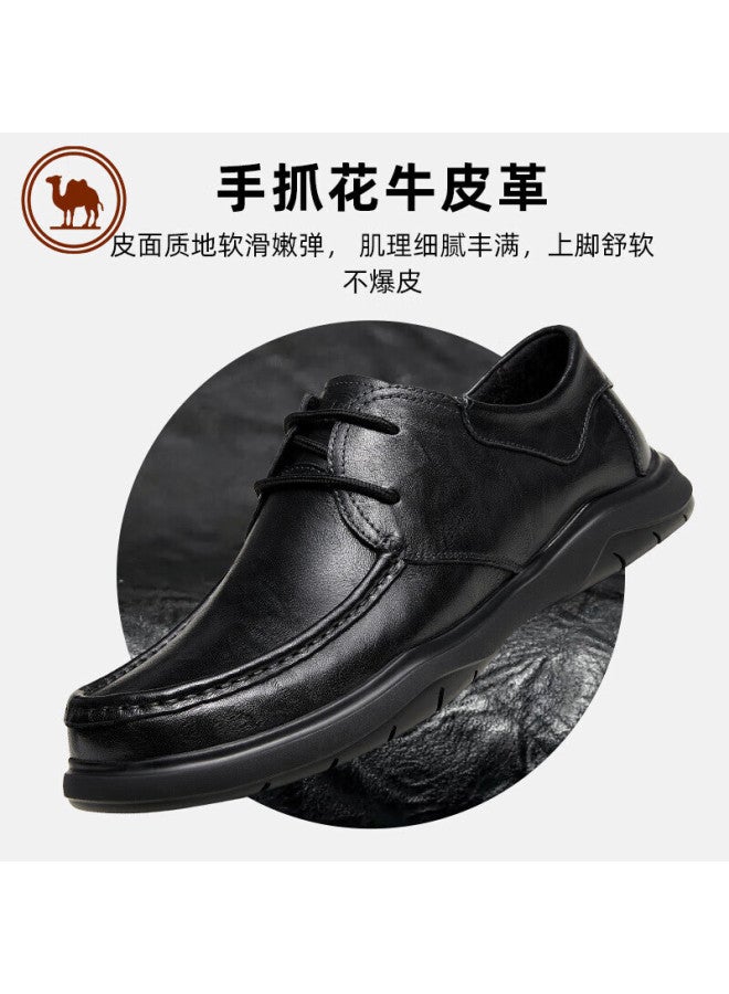 CAMELJEANS Luotuo Brand Men's Textured Cowhide Soft-soled Comfortable Lace-up Business Casual Versatile Leather Shoes P14s155014 Black Size 41 - Image 2
