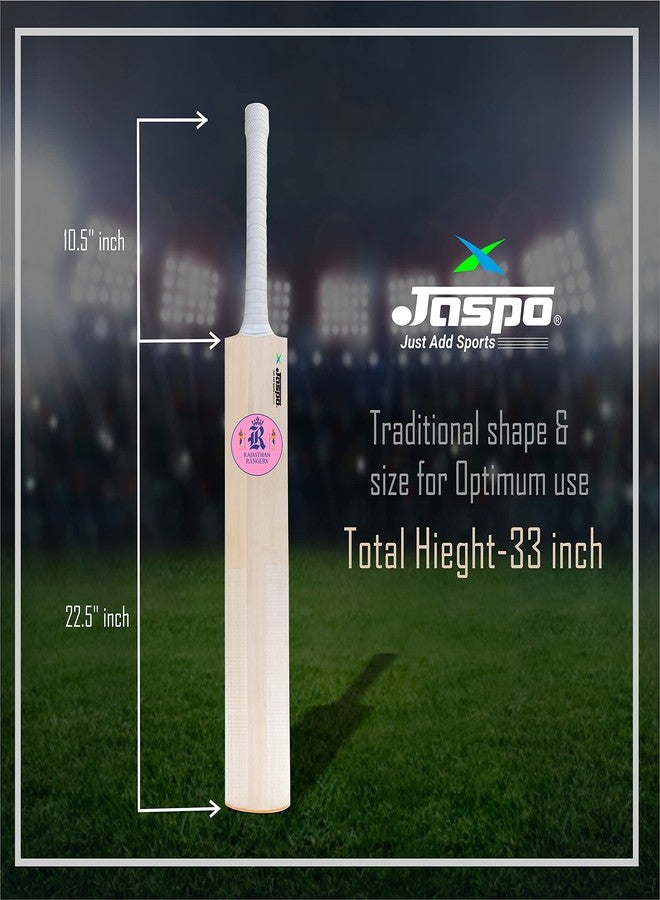 جاسبو مضرب كريكيت Jaspo Club-Craze Kashmir Willow كامل الحجم من الدرجة الأولى للبطولات مع منطقة ضرب مثالية أكبر ومقبض من قصب سنغافورة، الوزن التقريبي 1200-1250 جرام (مقبض قصير) (فريق راجستان رينجرز) - Image 2
