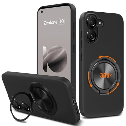 Nijiadi Compatible for ASUS Zenfone 10 / Zenfone 9 Phone Case, 360° Rotatable Ring Holder Kickstand/Stand Silicone TPU Silm Fit Shockproof Protective Cover Case for ASUS Zenfone 10/9 AI2202 AI2302 - Black - Image 1