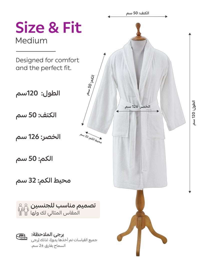 دوناتيلا روب استحمام 100% قطن للرجال والنساء، قطعة واحدة، مقاس M، 400 gsm، روب سبا بياقة شال، عالي الامتصاص، سريع الجفاف، مع حزام وجيوب. - Image 4
