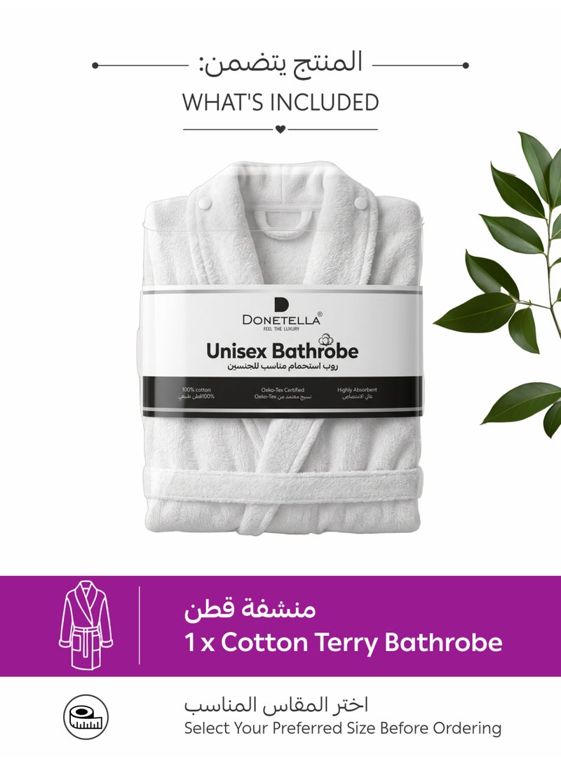 دوناتيلا روب استحمام 100% قطن للرجال والنساء، قطعة واحدة، مقاس M، 400 gsm، روب سبا بياقة شال، عالي الامتصاص، سريع الجفاف، مع حزام وجيوب. - Image 5