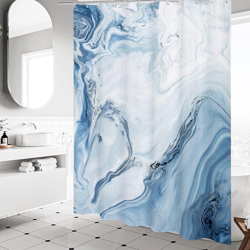 MitoVilla Blue Marble Shower Curtain, Modern Ombre Fabric Cloth Shower Curtains for Luxury Bathroom Decor, Abstract Chic Summer Watercolor Shower Curtain, 72x72 - Image 2
