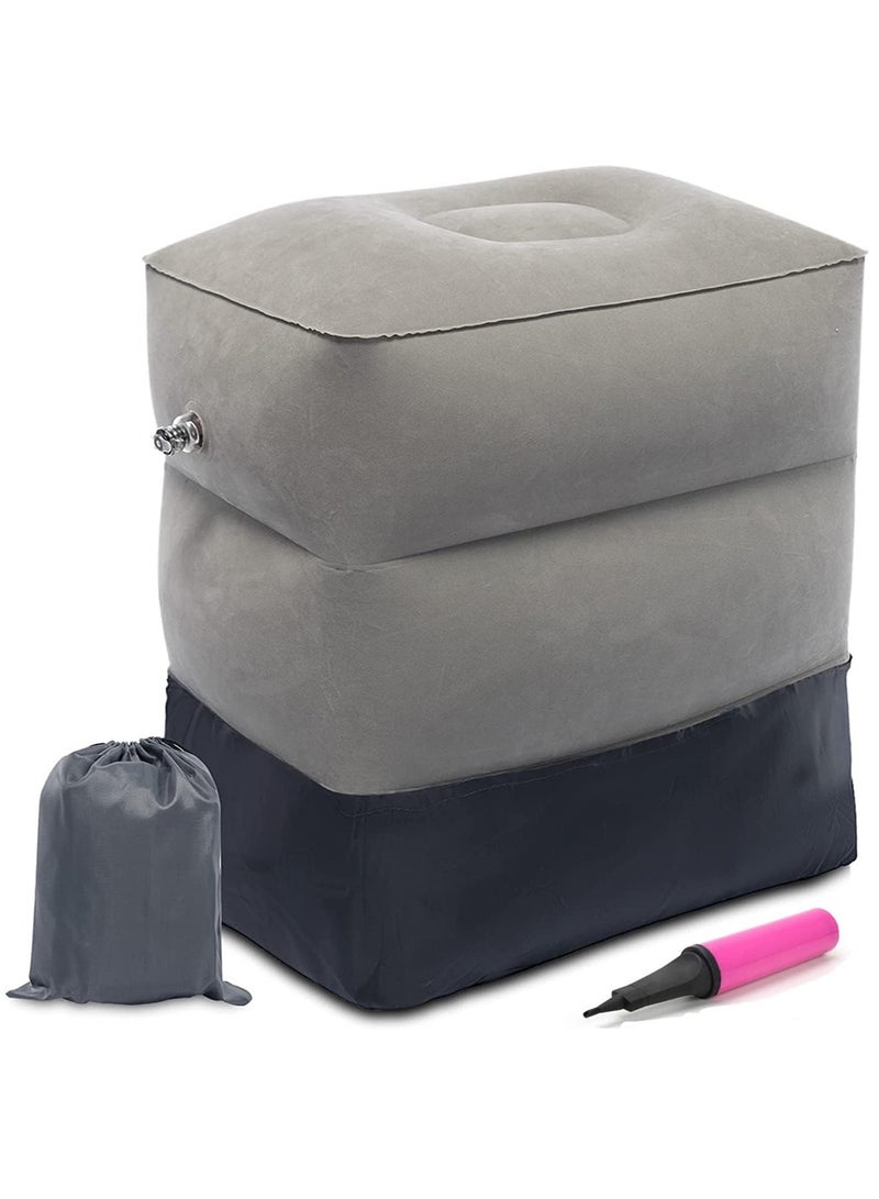 Inflatable Travel Foot Rest Pillow, Portable 3 Layers Airplane Bed for Kids Sleeping, Multi-Function Adjustable Heights Flights Leg Pillow for Trains Bus Car - Image 1