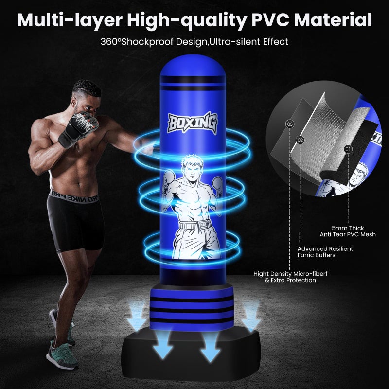SAIMAND Freestanding Punching Bag for Adults Teens, 70'' Heavy Boxing Bag with Gloves and Pump, Women Men Stand Kickboxing Bags, Upgraded Big Base Boxing Equipment Set for Training MMA Fitness Home Gym - Image 5
