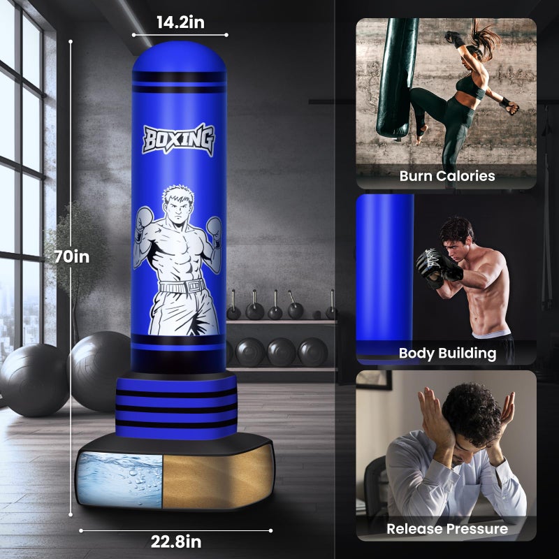 SAIMAND Freestanding Punching Bag for Adults Teens, 70'' Heavy Boxing Bag with Gloves and Pump, Women Men Stand Kickboxing Bags, Upgraded Big Base Boxing Equipment Set for Training MMA Fitness Home Gym - Image 4