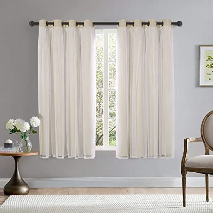 BONZER Mix and Match Blackout Curtains Grommet Double-Layered Curtains with White Sheer Voile for Girls Bedroom, Beige, 52x63 Inch, Set of 2 Panels - Image 2