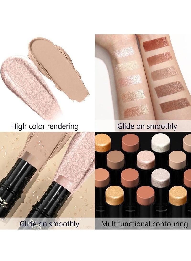 HelloKiss Shimmer Stick Makeup Highlighter Contour Bronzer Sticks Highlighter Makeup Stick for Face and Body Radiant and Shimmer Glow Water proof Long Lasting Smooth Face Contour Wand Shimmer Glow Pen 05  - Image 2