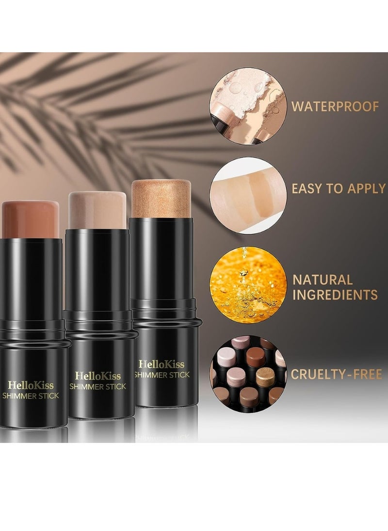 HelloKiss Shimmer Stick Makeup Highlighter Contour Bronzer Sticks Highlighter Makeup Stick for Face and Body Radiant and Shimmer Glow Water proof Long Lasting Smooth Face Contour Wand Shimmer Glow Pen 05  - Image 5