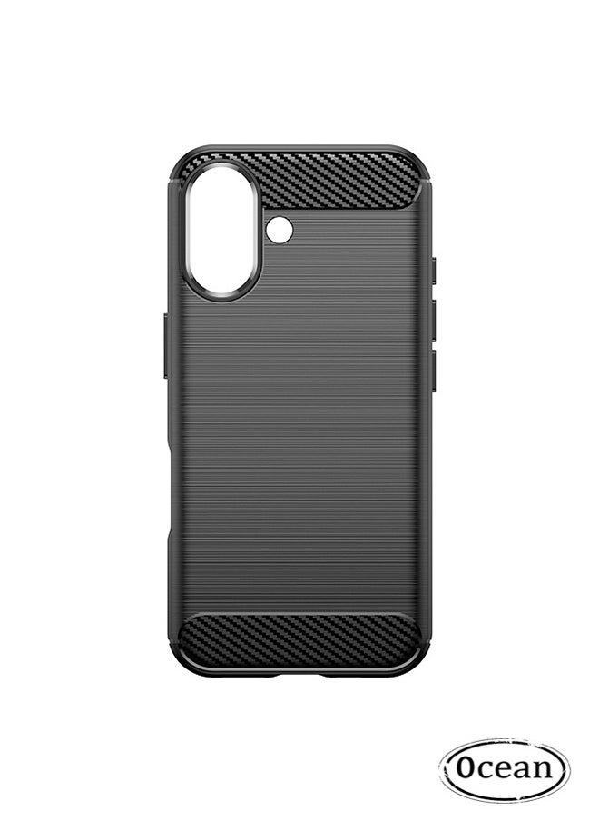Ocean iPhone 16 (6.9 inch) Silicone Case Cover, Flexible TPU & Brushed Texture Carbon Fiber Phone Case, Fall & Scratch Proof & Wear-Resistant, Full Body Protection Phone Case for iPhone 16, Black  - Image 1