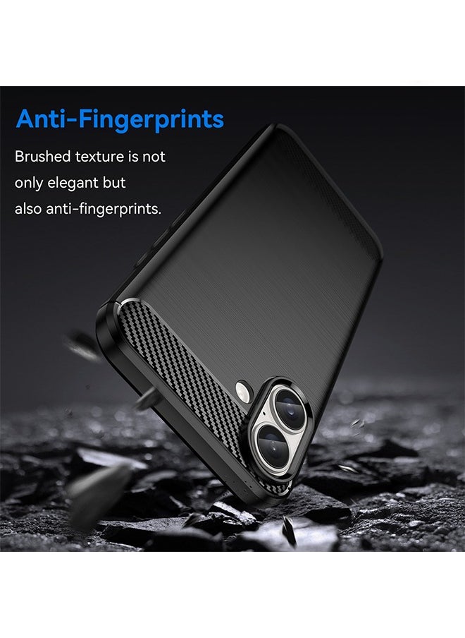 Ocean iPhone 16 (6.9 inch) Silicone Case Cover, Flexible TPU & Brushed Texture Carbon Fiber Phone Case, Fall & Scratch Proof & Wear-Resistant, Full Body Protection Phone Case for iPhone 16, Black  - Image 2