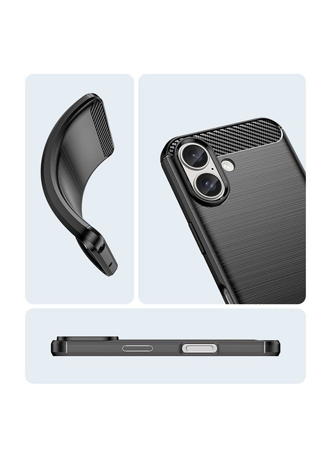Ocean iPhone 16 (6.9 inch) Silicone Case Cover, Flexible TPU & Brushed Texture Carbon Fiber Phone Case, Fall & Scratch Proof & Wear-Resistant, Full Body Protection Phone Case for iPhone 16, Black  - Image 4