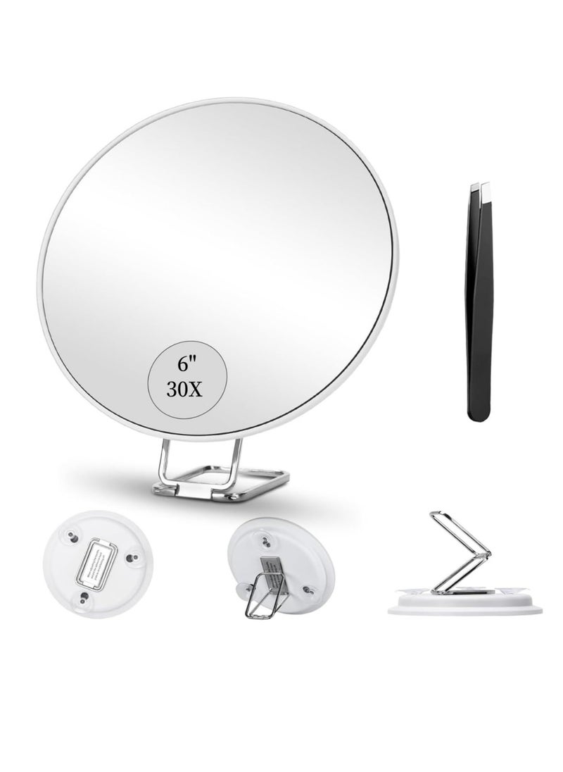 McDou - 30x Magnifying Mirror  Compact Makeup 6 Inch Large Vanity Mirror  3 Suction Cups and 360° Adjustable Bracket  Suitable for Handheld  Desktop and Wall Mounted Travel Mirror Use - Image 1