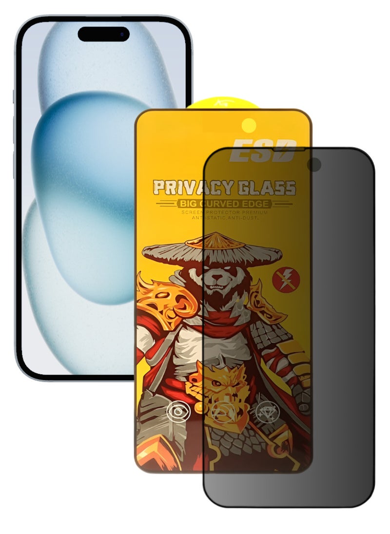 ESD Tempered Dustproof Privacy Glass Screen Protector Compatible For iPhone 15 Plus - Image 1