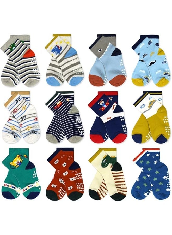 12 Pairs Baby Socks Of Cotton Non-Slip Striped Baby Boys Socks Multicolor - Image 1