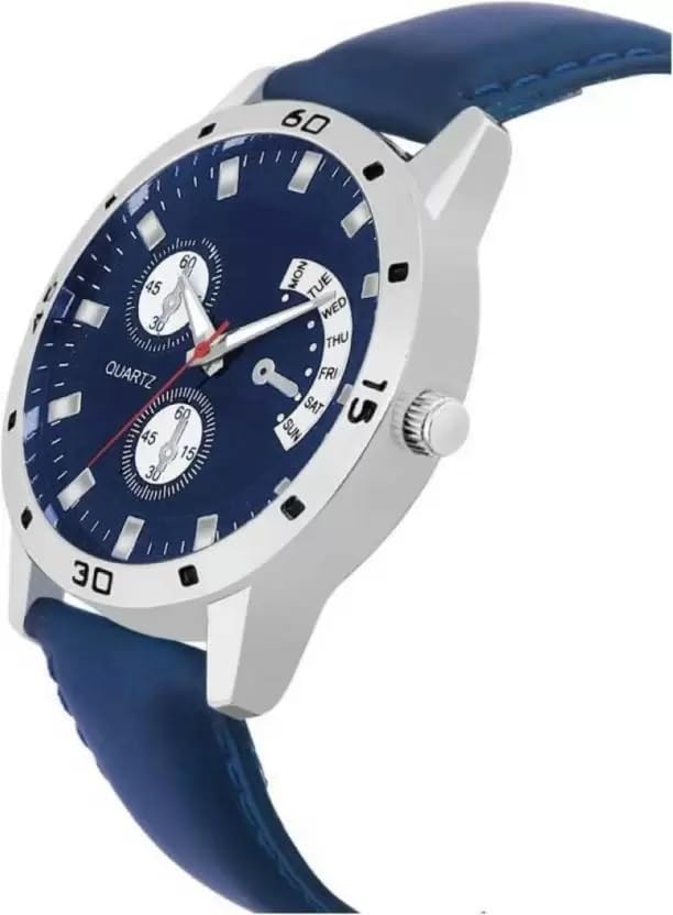 Acnos® Premium Blue Color Leather Dial Strap Analog Wrist Watch for Men Boy Watch Pack of 1 - Image 2