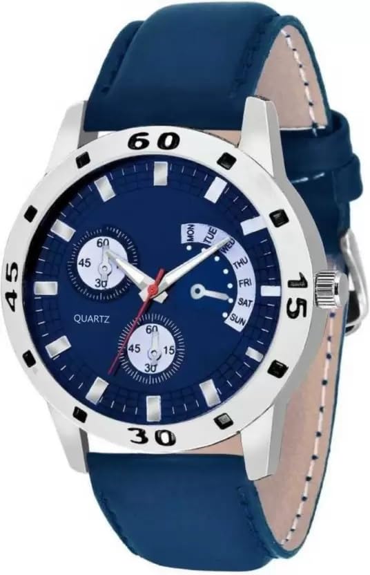 Acnos® Premium Blue Color Leather Dial Strap Analog Wrist Watch for Men Boy Watch Pack of 1 - Image 4