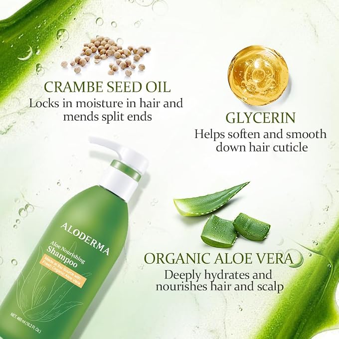 Aloderma Aloe Nourishing Shampoo, Organic Aloe Vera for Damaged Hair, 16 oz - Image 2