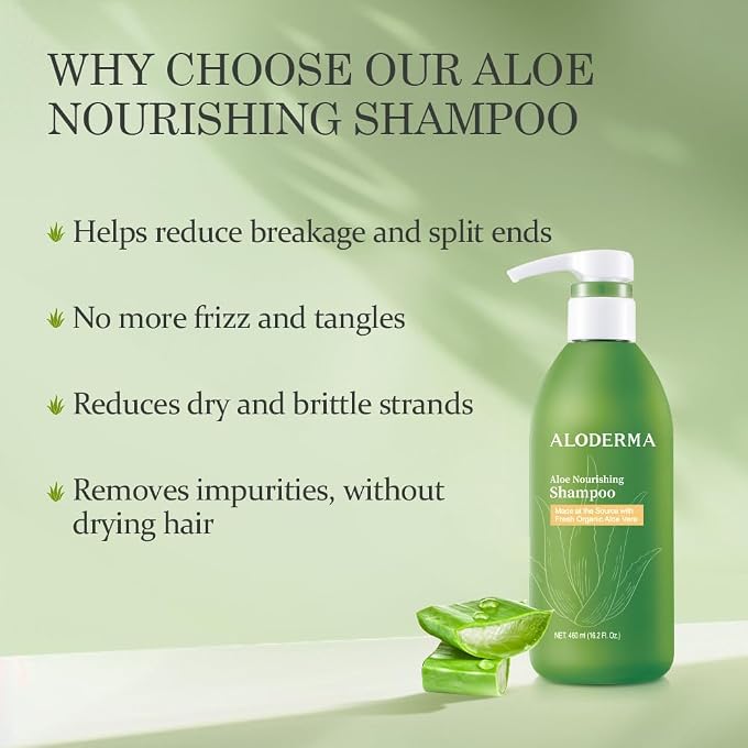 Aloderma Aloe Nourishing Shampoo, Organic Aloe Vera for Damaged Hair, 16 oz - Image 3