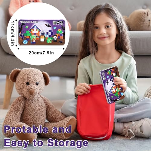 QOUBAI 45PCS Mini Magnetic Building Blocks Travel Toys Magnet Cubes Tiles Set with Case Birthday Classroom Learning Gifts for Kids Toddlers Boys Girls Ages 38 Zombies - Image 5