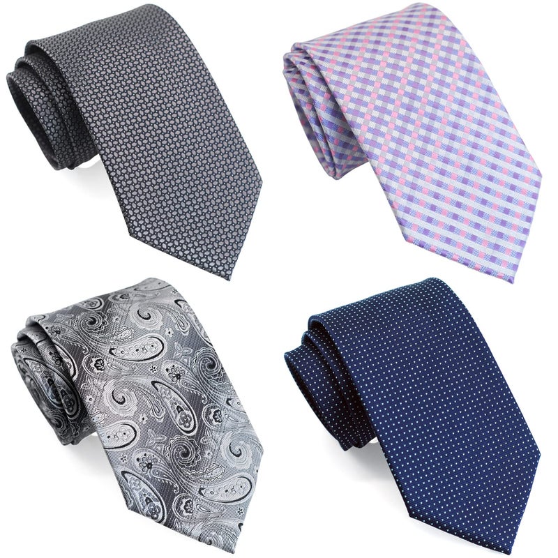 ZENXUS 70 inch XXL Long Neckties Extra Long Ties for Big and Tall Men Blue Grey Purple 4Pack