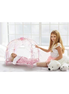Badger Basket Toy Royal Doll Carriage Bed With Canopy Bedding And Led Lights For 18 Inch Dolls Pink/Stars  - Image 3