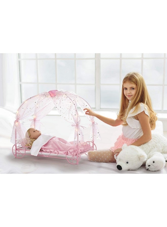 Badger Basket Toy Royal Doll Carriage Bed With Canopy Bedding And Led Lights For 18 Inch Dolls Pink/Stars - Image 3
