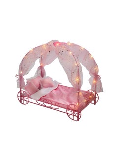 Badger Basket Toy Royal Doll Carriage Bed With Canopy Bedding And Led Lights For 18 Inch Dolls Pink/Stars  - Image 2