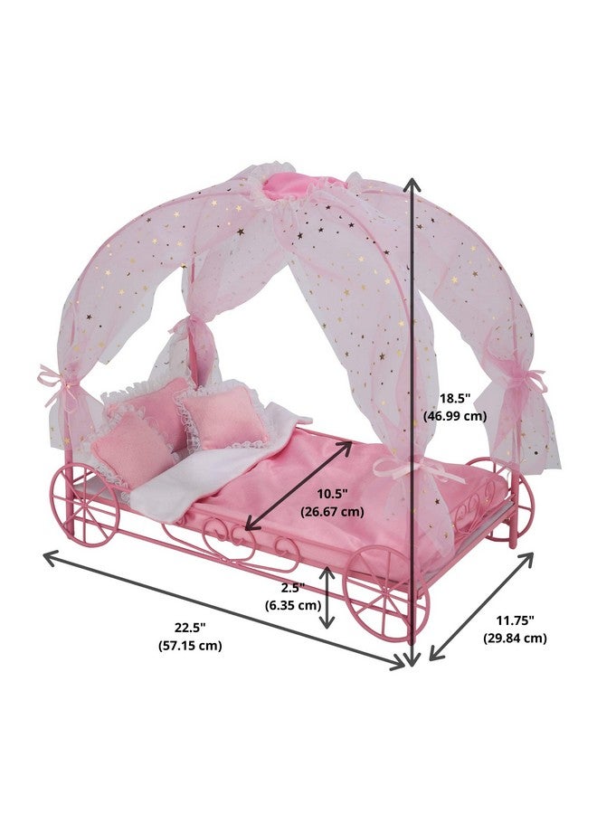 Badger Basket Toy Royal Doll Carriage Bed With Canopy Bedding And Led Lights For 18 Inch Dolls Pink/Stars - Image 5