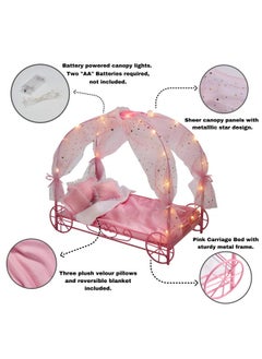 Badger Basket Toy Royal Doll Carriage Bed With Canopy Bedding And Led Lights For 18 Inch Dolls Pink/Stars  - Image 4