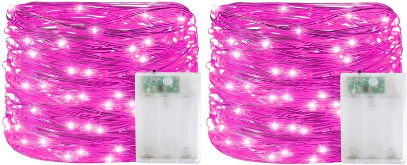 YAOZHOU Christmas Decorations Pink Fairy String Lights, Battery Operated with Timer, 2 Pack 33FT 100 Led Mini Battery Powered, Mason Jar Waterproof Firefly Valentines Day Lights DIY Party - Image 1