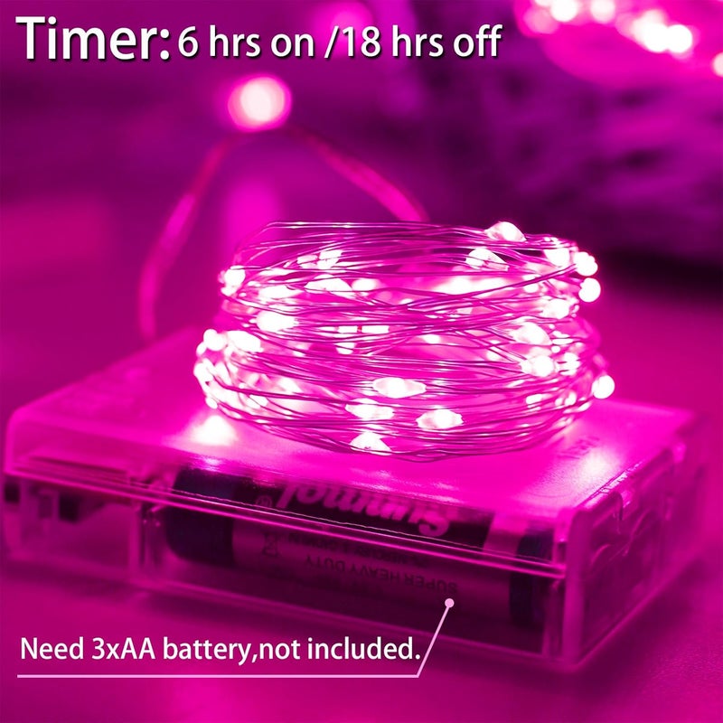 YAOZHOU Christmas Decorations Pink Fairy String Lights, Battery Operated with Timer, 2 Pack 33FT 100 Led Mini Battery Powered, Mason Jar Waterproof Firefly Valentines Day Lights DIY Party - Image 2
